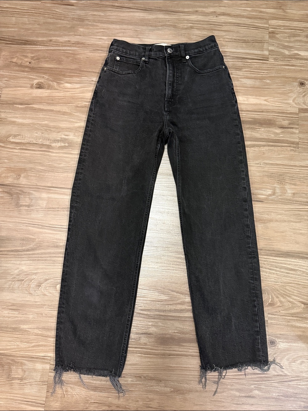 Everlane The Way-High Straight Jeans 26 Black Coal Raw Hem $148 - Picture 2 of 12
